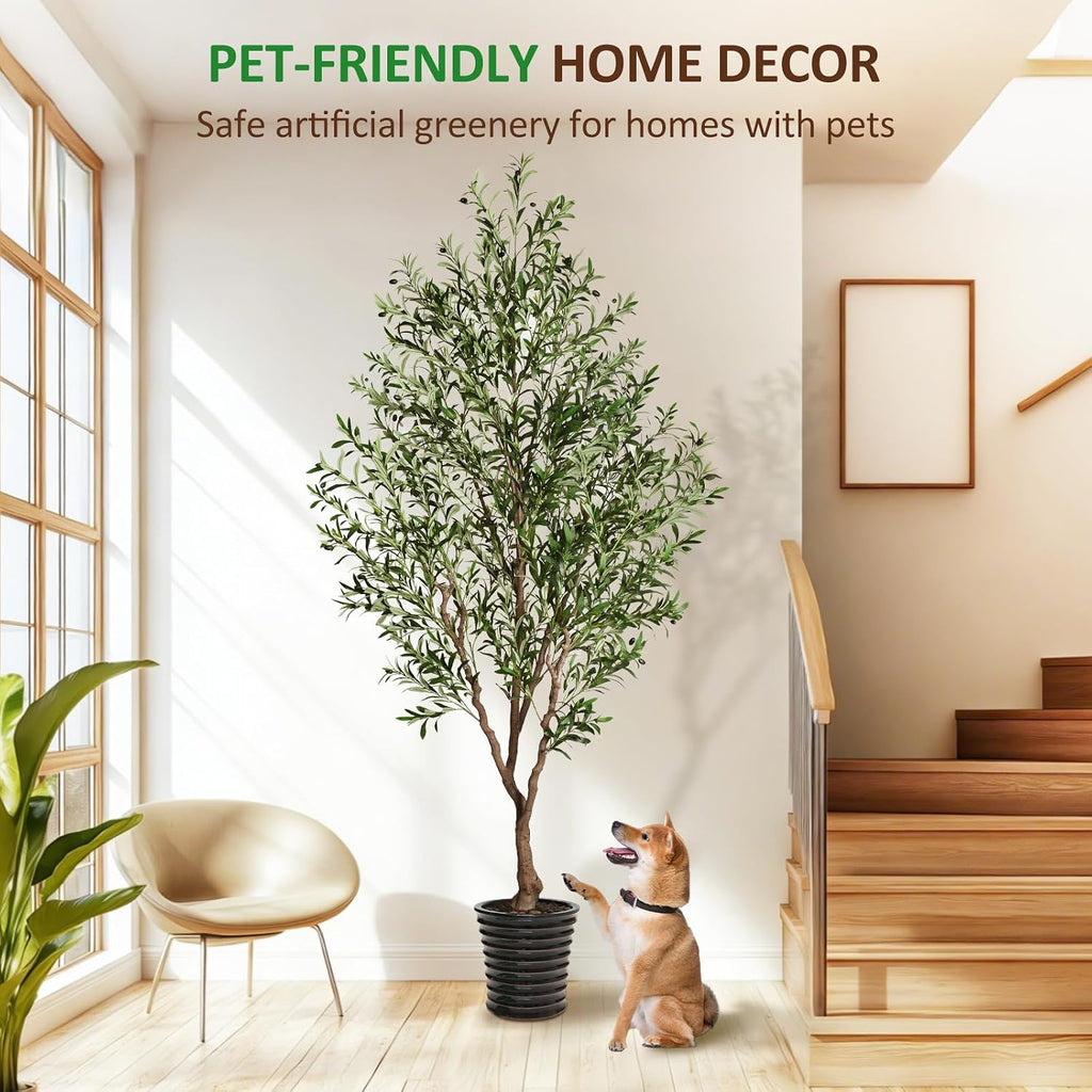 Olive Tree Artificial Indoor 8ft, Tall Faux Olive Tree with Large Olive Branches and Realistic Fruits, Fake Floor
