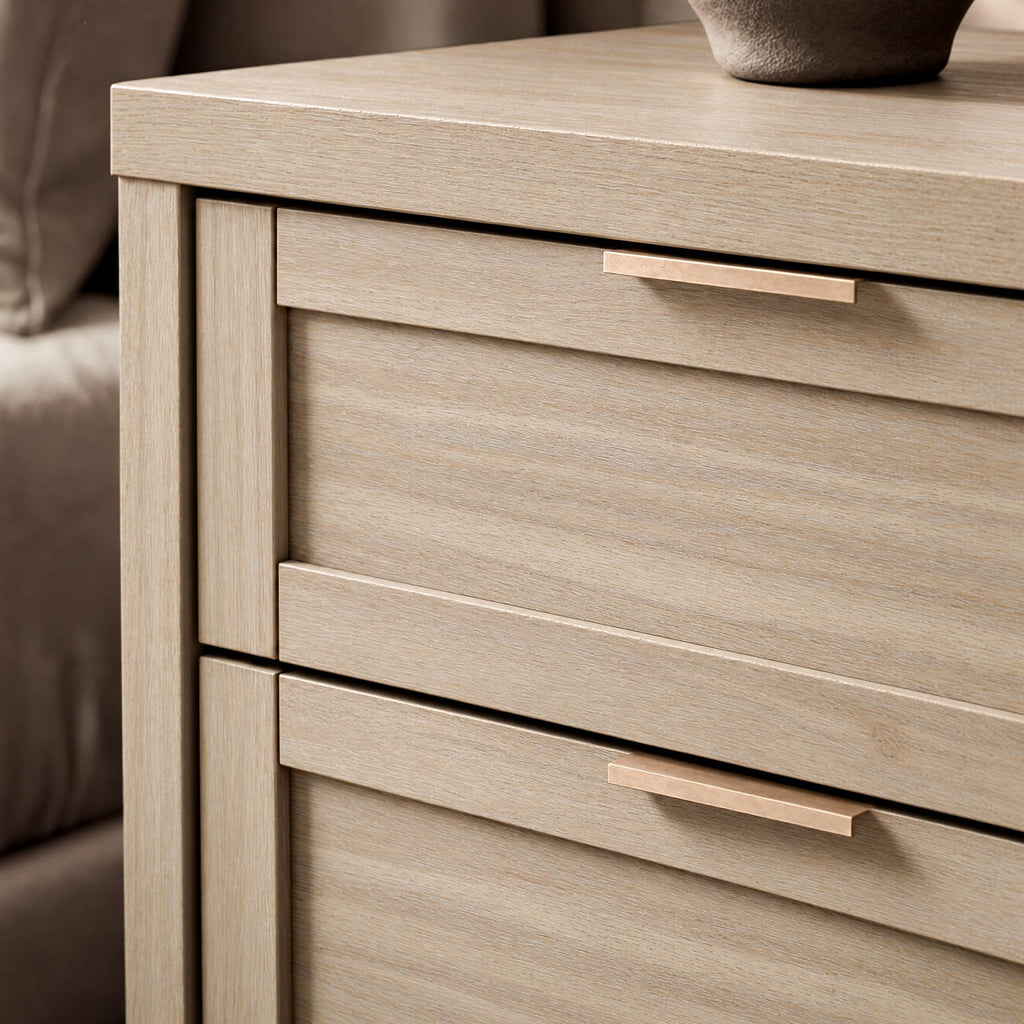 Nightstands Set of 2, 3 Drawer Bedside Table, Light Weathered Oak