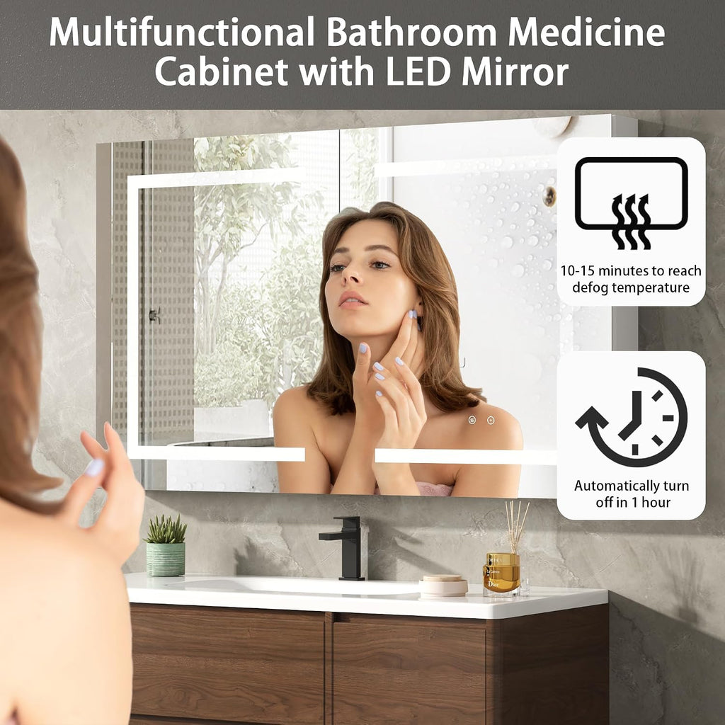 LED Medicine Cabinet with Mirror , Assembly-Free Lighted Medicine Cabinet, Defog, Stepless Dimming, 3 Colors, 2