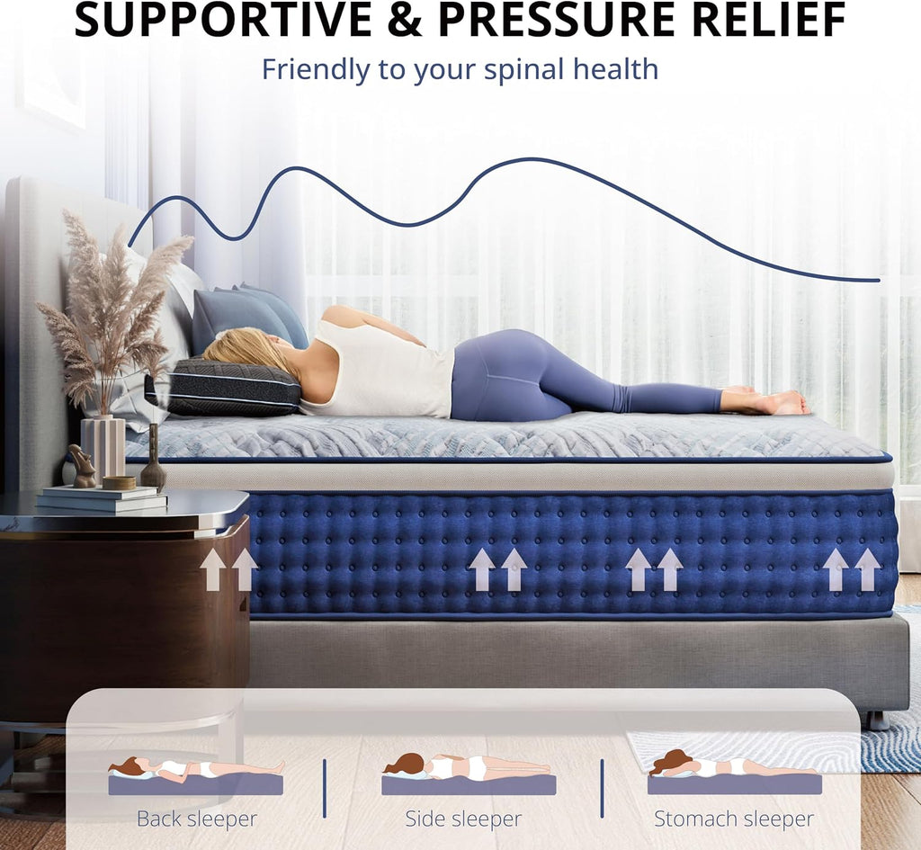 King-Size Hybrid Mattress 14 Inch King Mattress in a Box | Pocket Springs for Motion Isolation & Pressure Relief