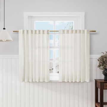 Cream Natural Linen Curtains 47 Inch Length 2 Panels Set Boho Farmhouse Living Room Drapes Light Filtering Rod Pocket