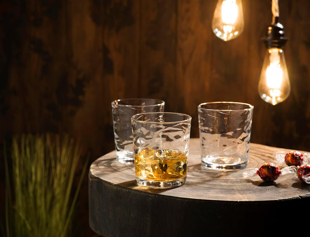 Hammered Glass Cups. Cocktail Drinking Glasses Set of 6 Tall Kitchen Glasses, 17 oz Water Glassware , Juice, Beer