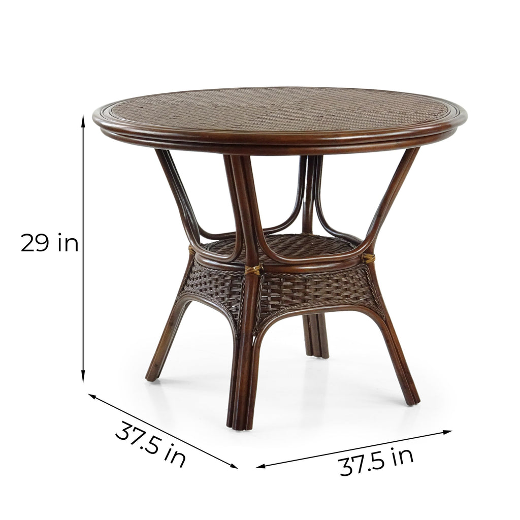 Alexa Round Dining Table Dark Walnut Color Natural Rattan Wicker Handmade Design