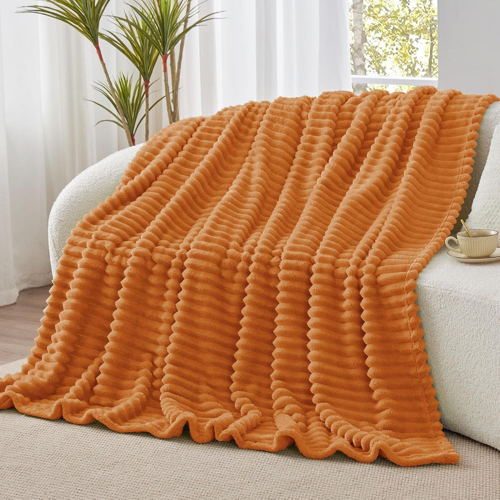 Ribbed Fleece Fall Throw Blanket, Burnt Orange, 50"x60"