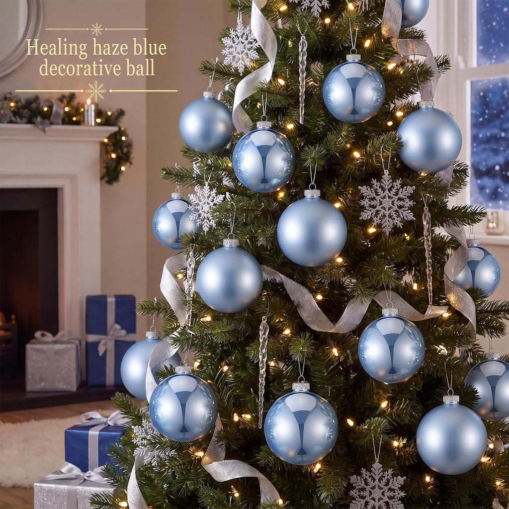 Inch Glass Christmas Ball Ornaments, Large Xmas Hanging Decorations, Matte and Shiny Round Baubles - Set of 6