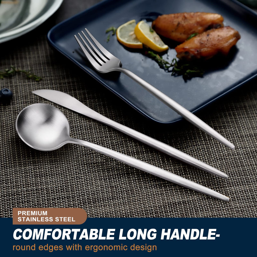 48-Piece Matte Silverware Set with Steak Knives, Flatware Set for 8, Stainless Steel Forks and Spoons Silverware
