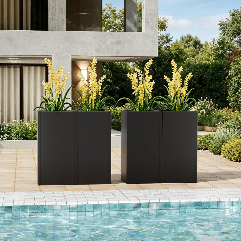 Metal Tall Planters Box Set of 4-24 Modern Tall Square Planter for Outdoor Plants with Removable Insert Shelf, Heavy