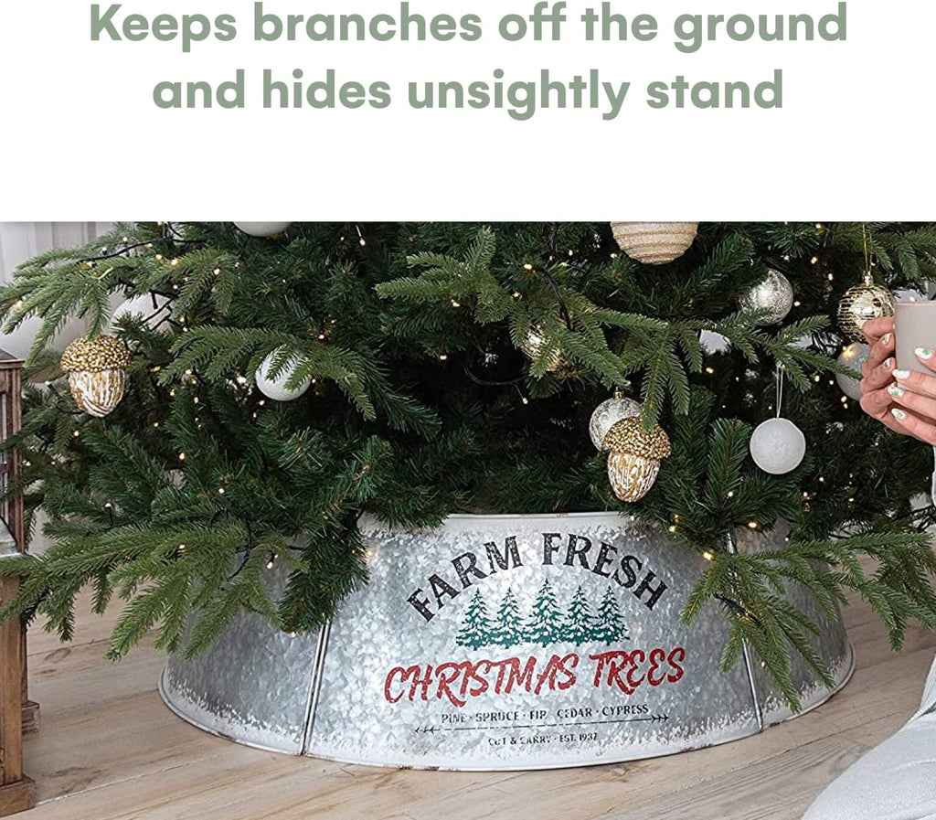 Galvanized Christmas Tree Collar - Oversized, Adjustable Metal Collar Ring for Large to XL Christmas Trees - Rustic