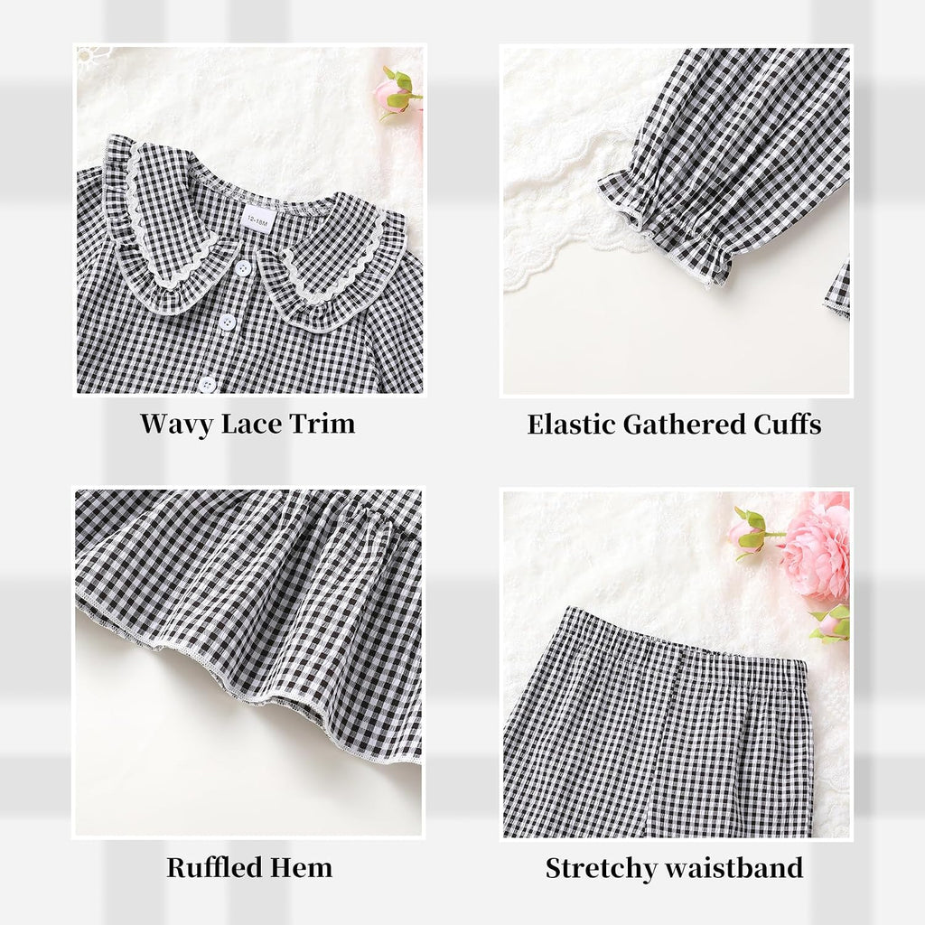 Toddler Girl Clothes Baby Fall Winter Outfits Gingham Shirt Plaid Pants Set
