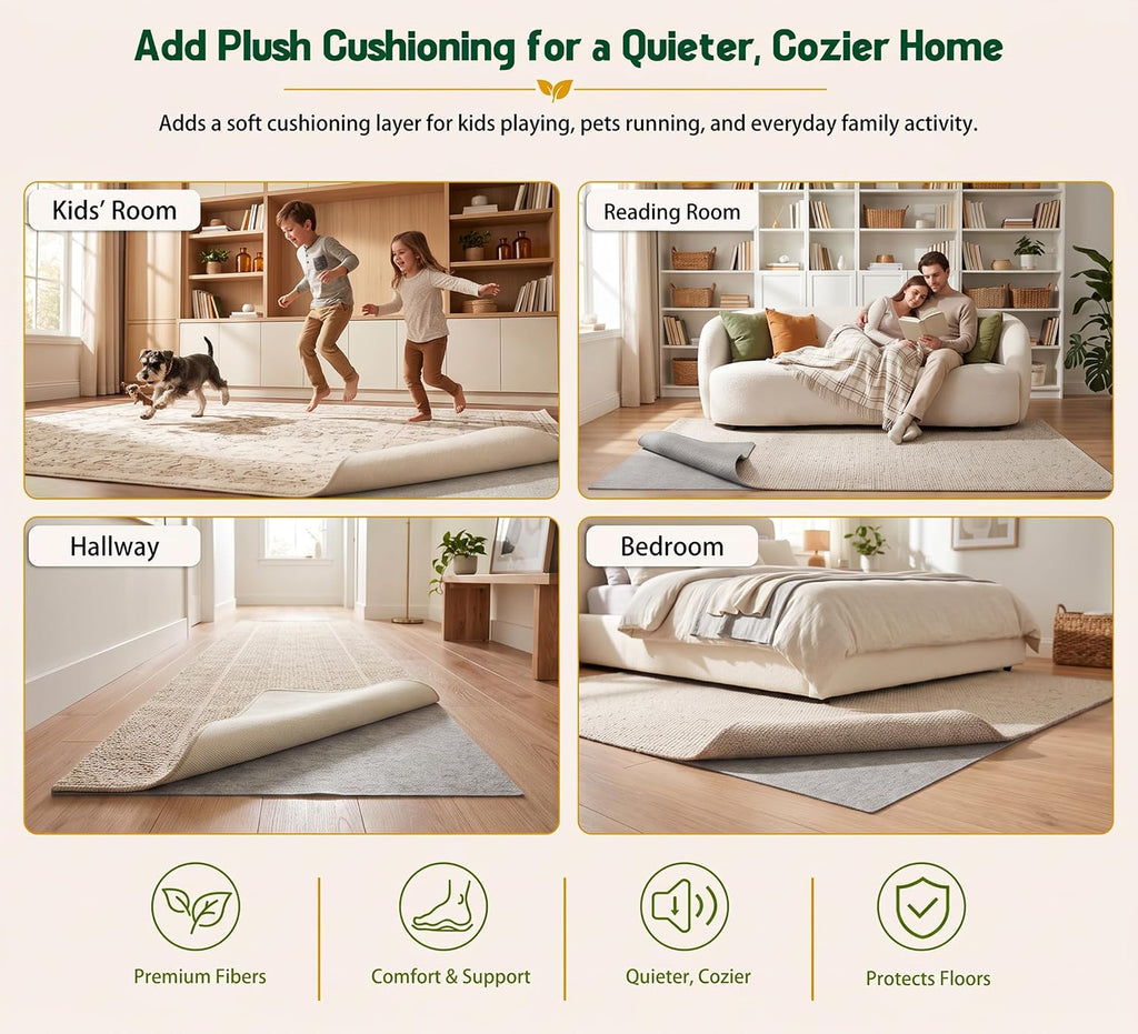Felt Rug Pad 5x7-1/8 Inch Thick Cushion for 5' x 7' Carpet Mat Liner, Protection Cushioning for Hardwood Tile Floors
