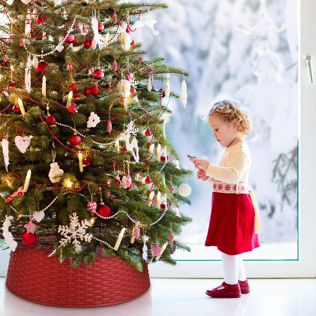 26 Inch Plastic Christmas Tree Collar, Large Woven Christmas Tree Collar Basket, Rustic Skirt Base Cover for Holiday