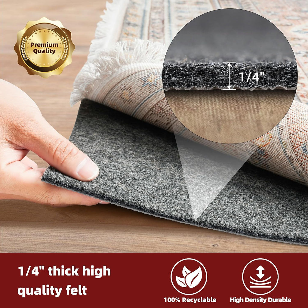 BAGAIL Felt and Natural Rubber Backing Rug Pads 1/4" Thick, 2 x 3 Ft Non Slip Carpet Gripper Keep Rugs in Place - Set of 6