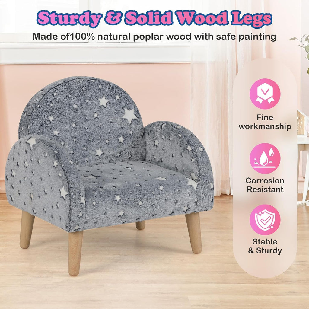 Kids Sofa with Glow in The Dark, Toddler Armchair Couch with Solid Wooden Frame Anti-Tipping, Upholstered Comfy Foam