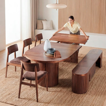 Solid Wood Extendable Round Dining Table Set, Royal Brown