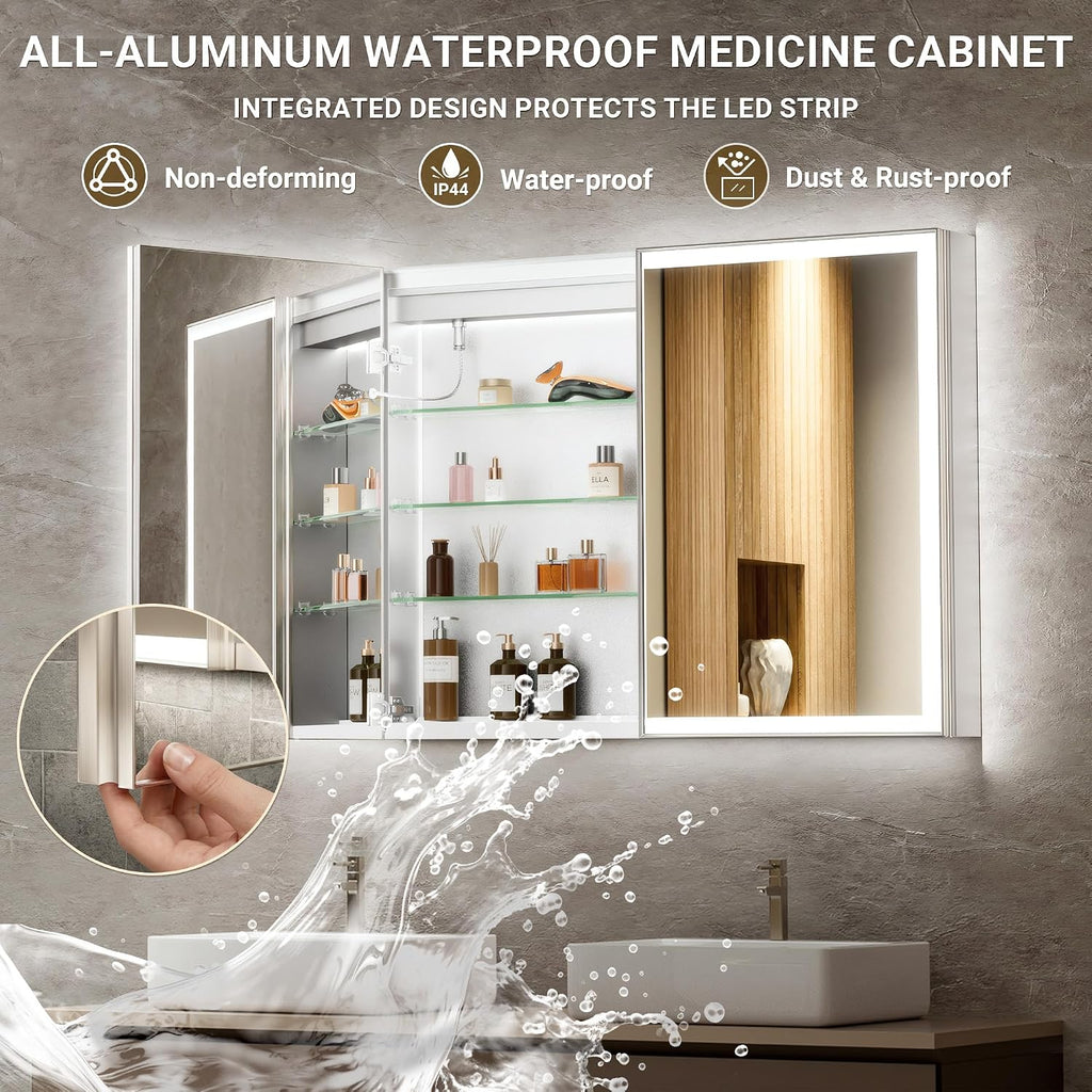 20x26 LED Medicine Mirror Cabinet, Beveled Brushed Nickel Frame | Lighted Aluminum Bathroom Cabinet, Surface or