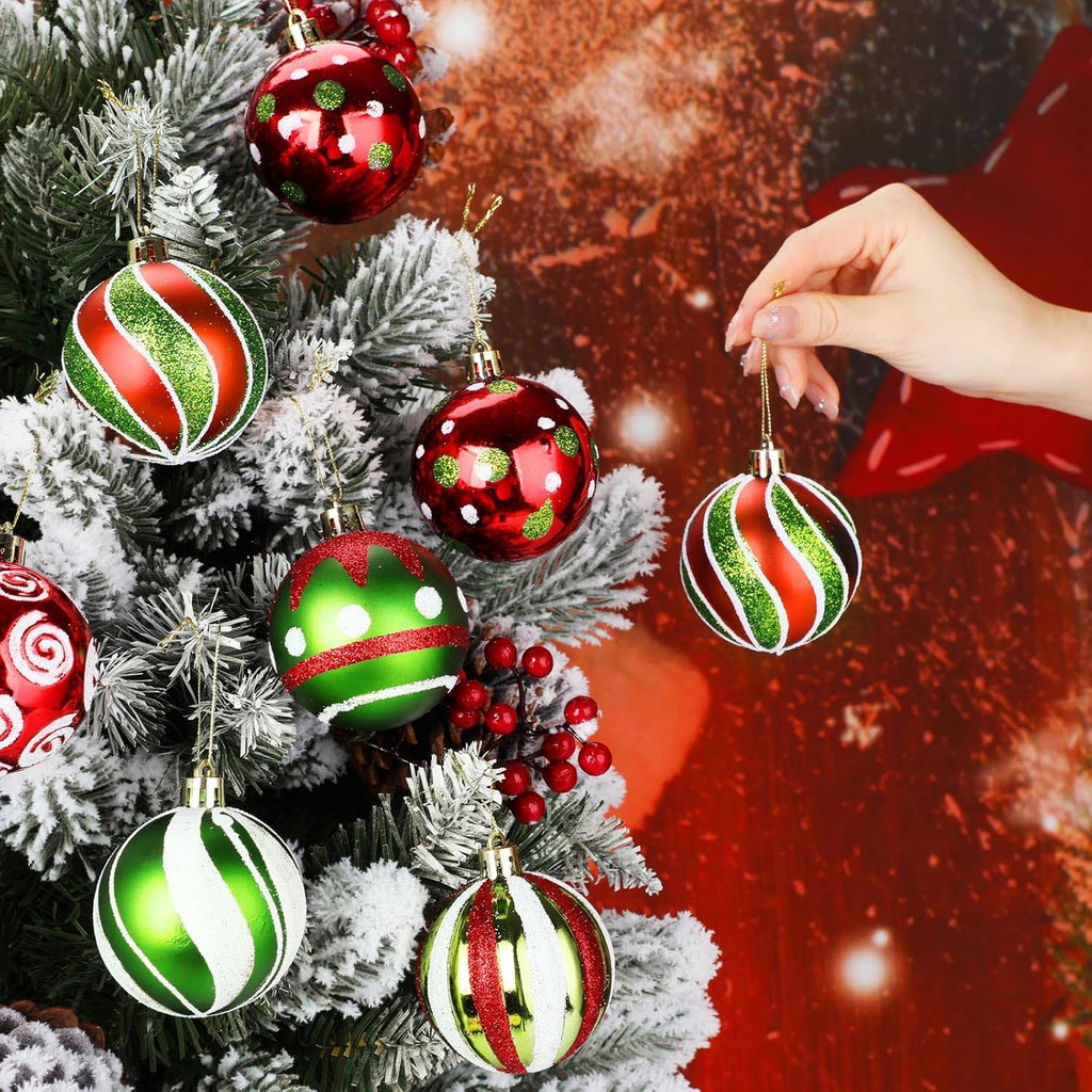 Christmas Ball Ornaments 2.36" Lime Green Red White,Stylish - Set of 30