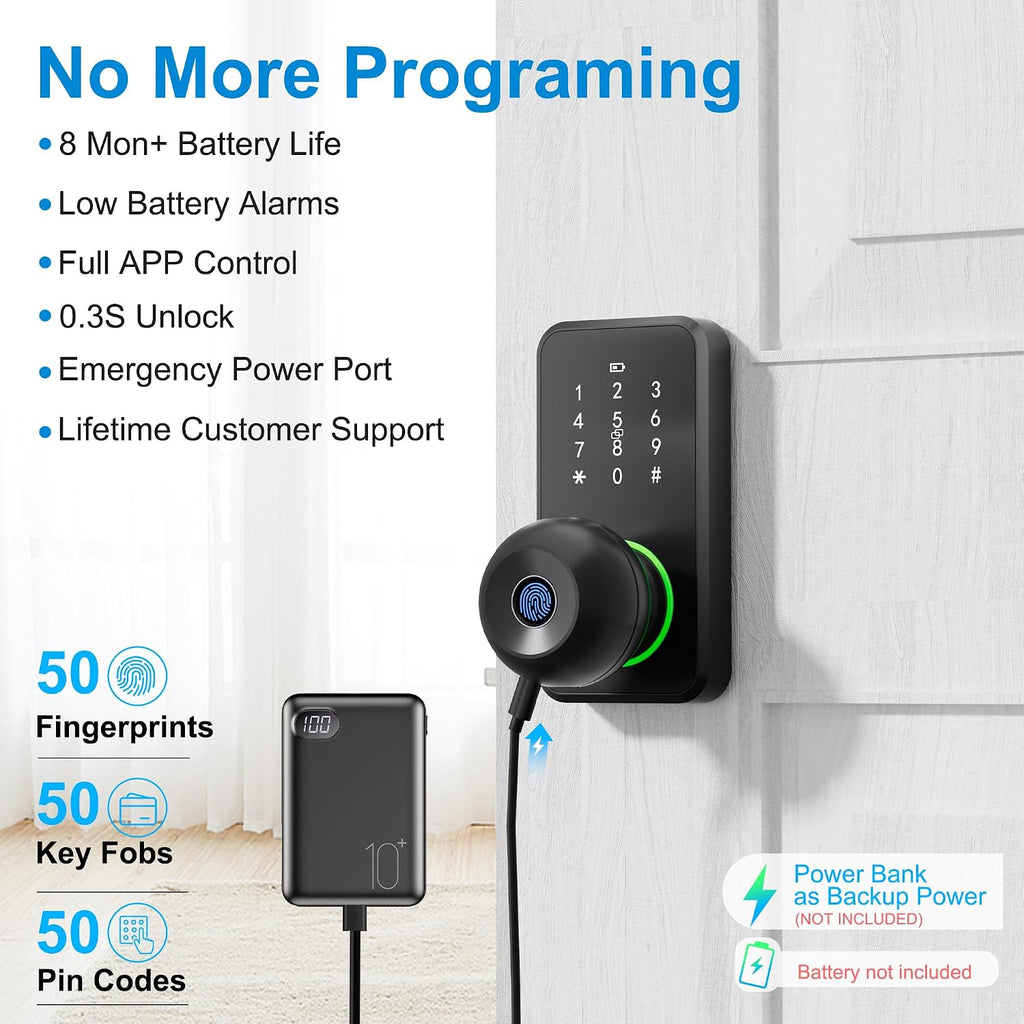 Smart Door Lock Knob Fingerprint Keypad Keyless Entry Lock for Front Door