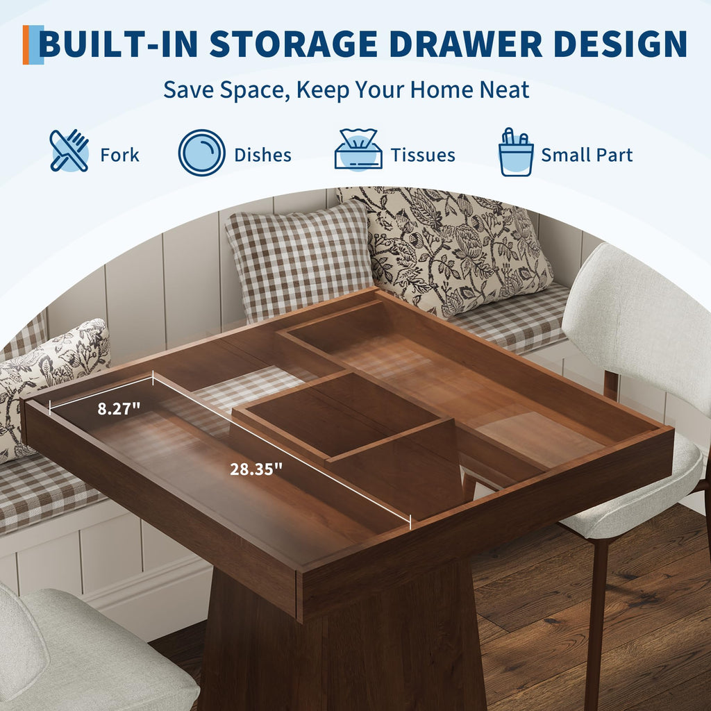 Small Dining Table with Drawers, 31.5 Inch Farmhouse Kitchen Table