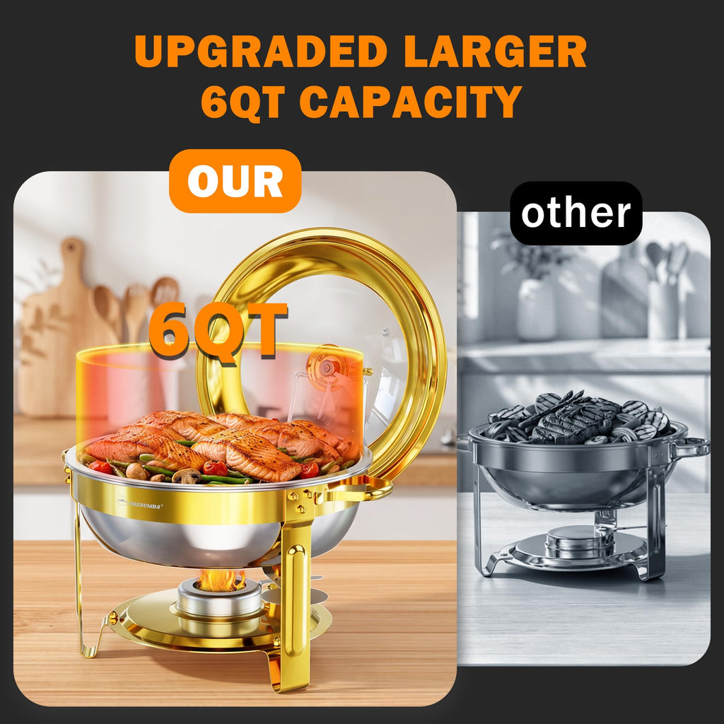 Chafing Dishes for Buffet 6QT, 2 Pack Round with Glass Lid