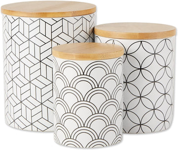 Kitchen Ceramics Collection, Canister Set, Mixed Print, White/Black - Set of 3
