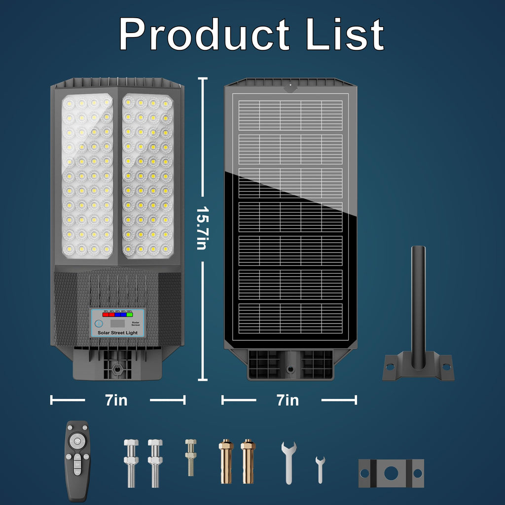 2026 New Solar Street Light, Solar Street Lights Outdoor Waterproof Dusk to Dawn 7000K LED Security Flood Light with