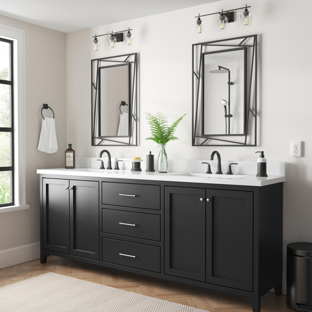 Rectangular Wall Mirror, 28''X20'' Matte Black Metal Framed Farmhouse Bathroom Mirrors Entryway Living Room, Hang