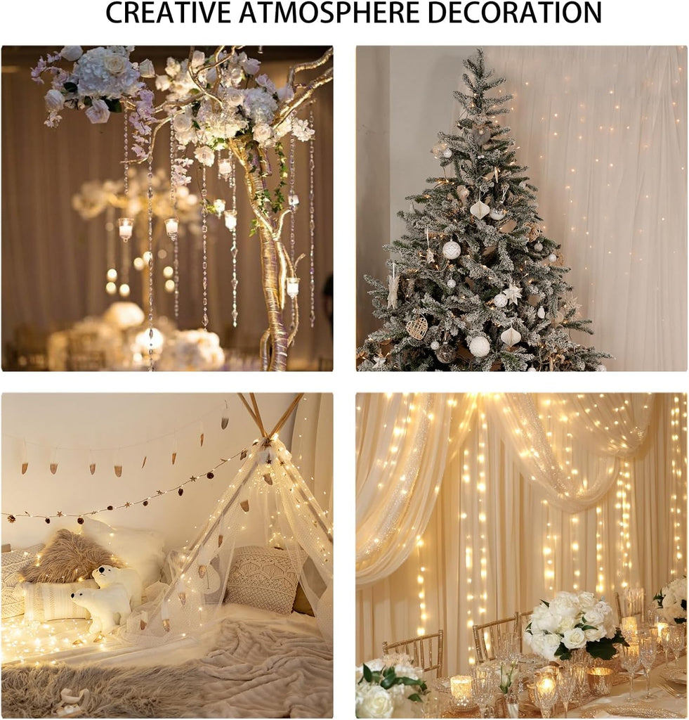 Diamond Beads String Strand with Fairy Lights Battery Operated - Clear Acrylic Crystal Bead Garland Short String