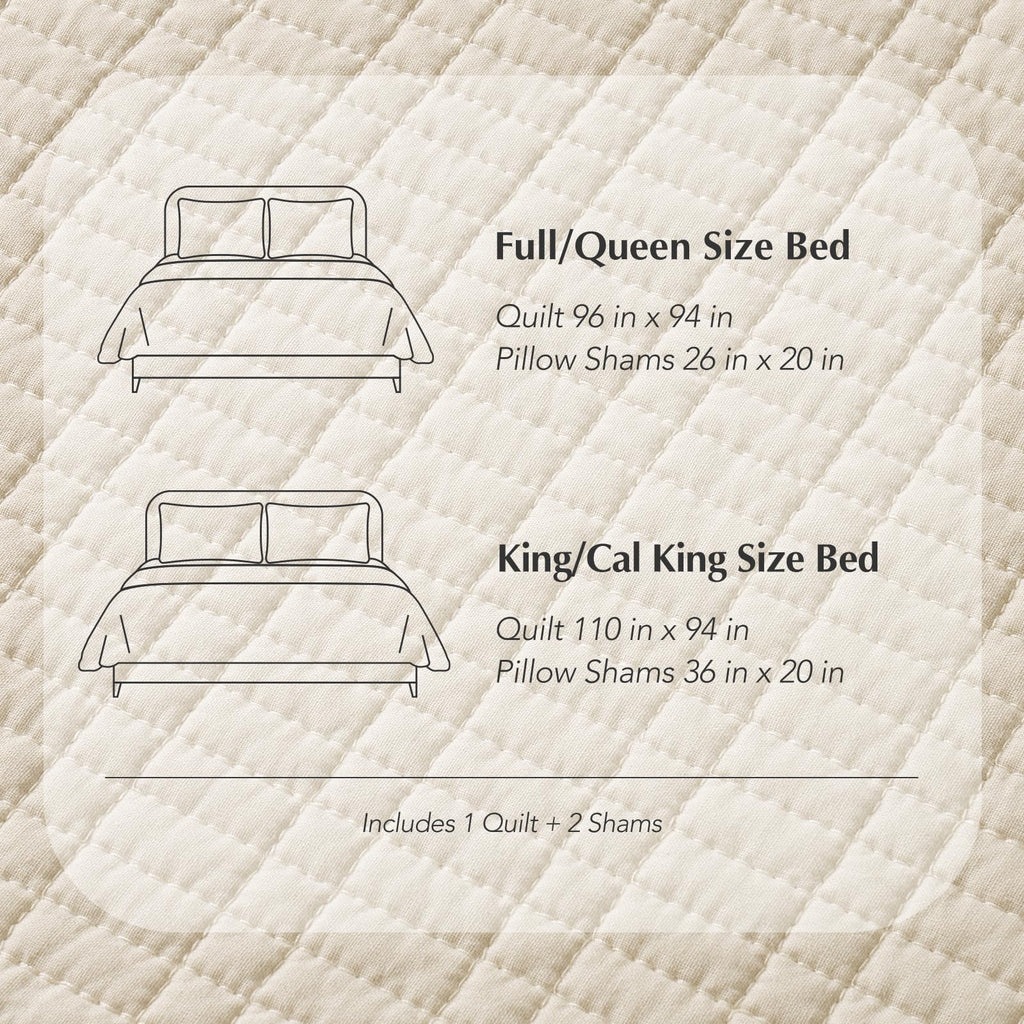 100% Cotton Modern Grid Stitch Quilt Set, Birch
