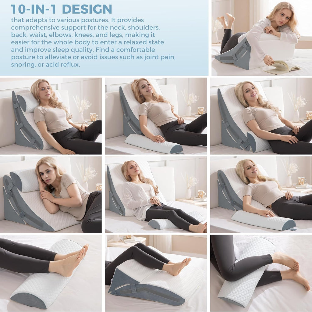Orthopedic Bed Wedge Pillow Set Memory Foam Infinitely Adjustable Angles Triangle Pillow for Leg Knee Support Sleep