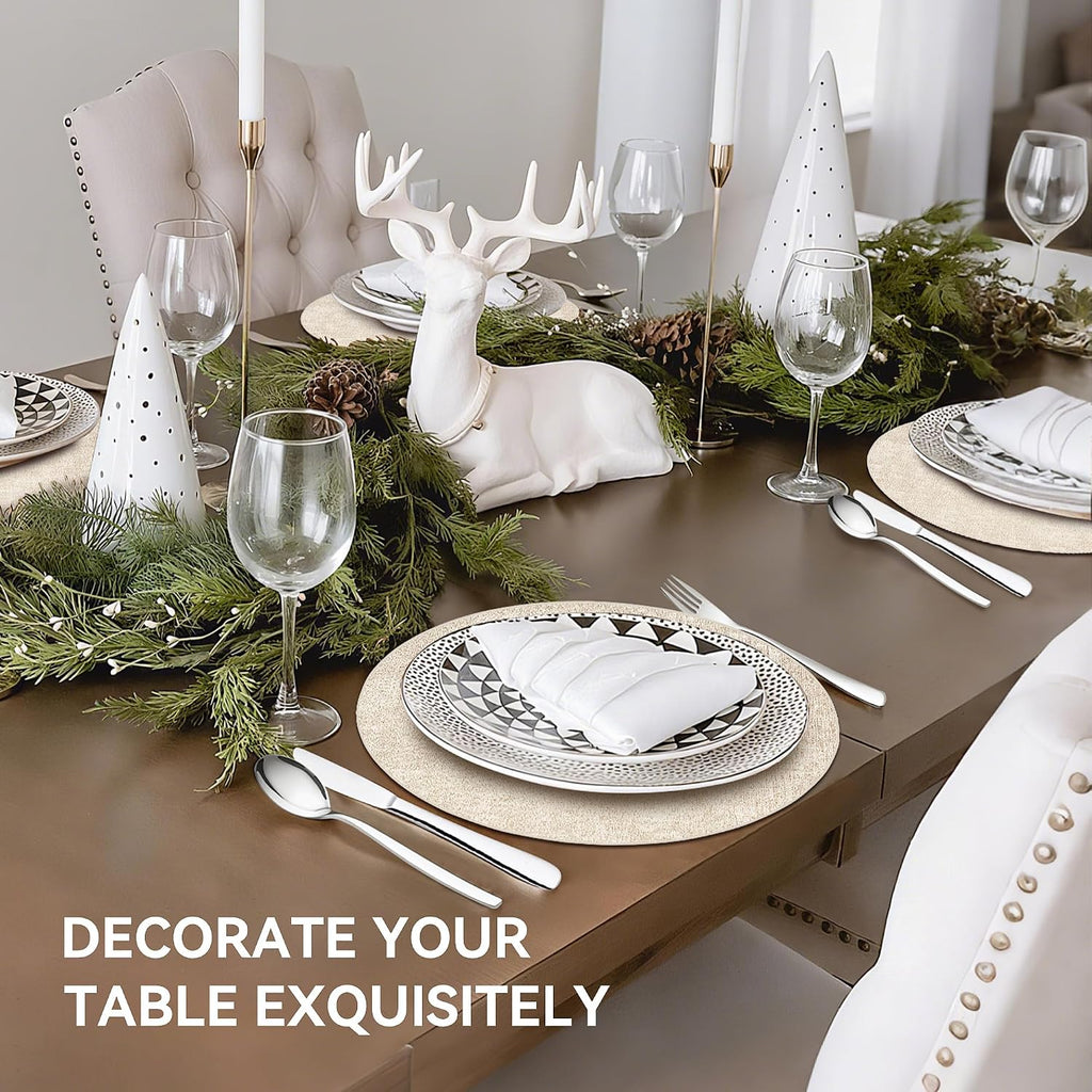 13" Round Placemats, Reversible Faux Leather Wipeable Table Mats - Set of 8
