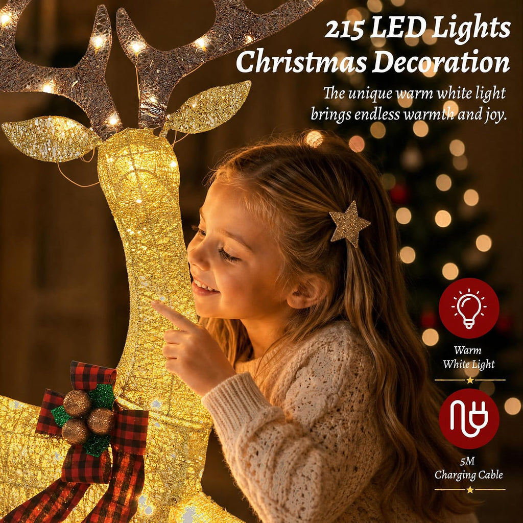 4.83FT 3-Piece Large Lighted Christmas Deer Family Set Gold