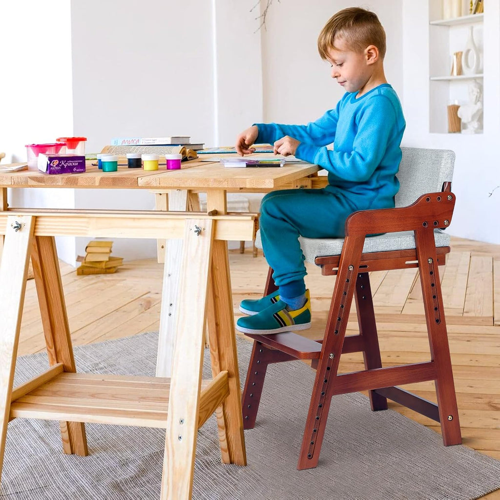 Wooden High Chair for Toddlers to Teens Adjustable Kids Learning Chair with Steps, Child Seats with Removable