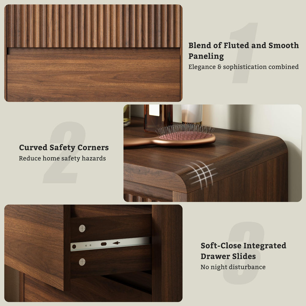 4 Drawer Dresser, 40" Tall Fluted Dresser with Curved Corners, Wood Dressers & Chests of Drawers with Dual-Panel