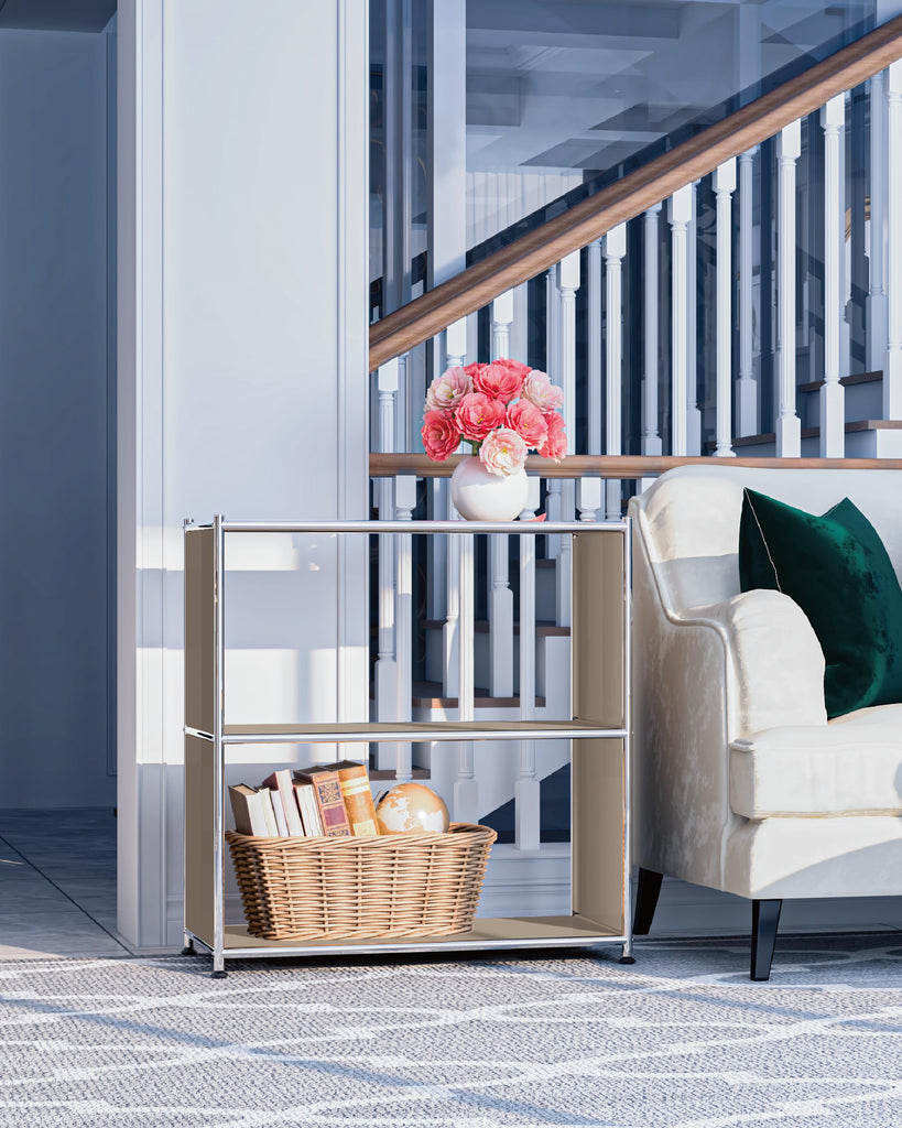 Metal Bookcase with Chrome Frame, Mid-Century Modern, H32.5