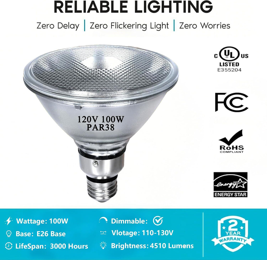 PAR38 Halogen Flood Light Bulbs 100W 4 Pcs, Fit for Indoor Outdoor