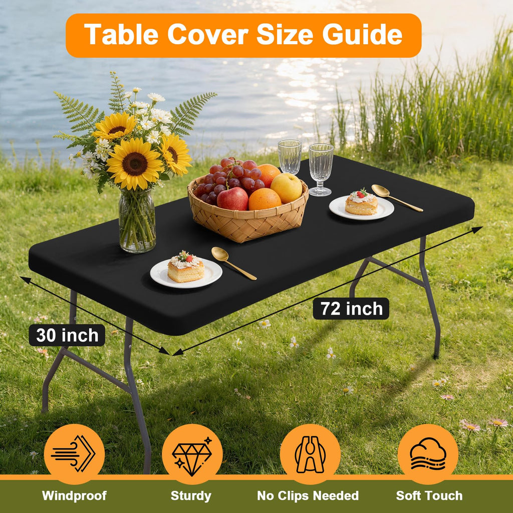2 Pack Table Covers for 6 Foot Tables Rectangle Fitted Black