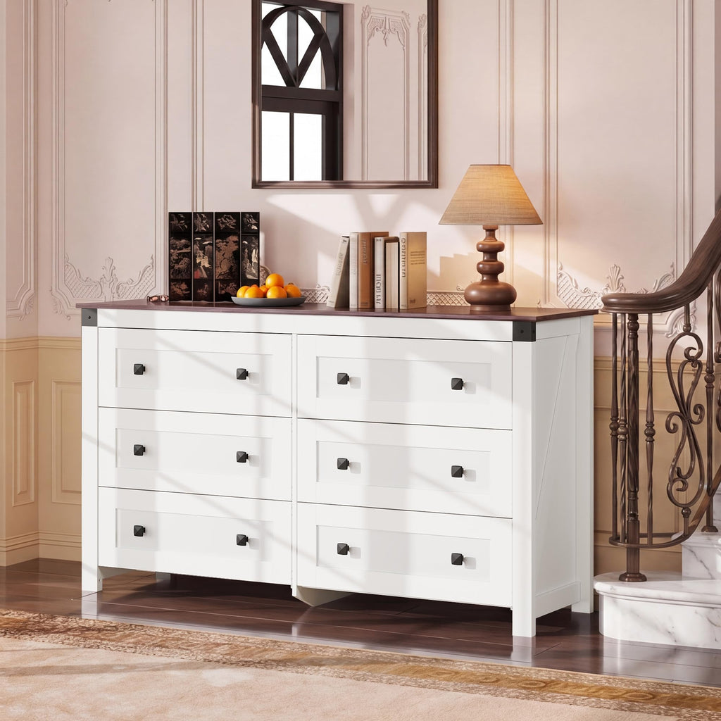 6-Drawer 53.07" W Farmhouse TV Stand for TVs up to 60 in, White