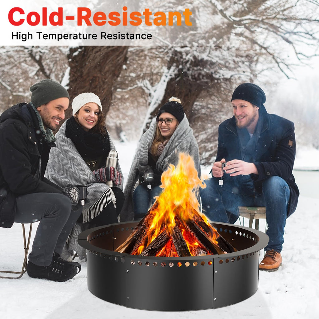 Smokeless Fire Pit Ring, 52-Inch Outer/48-Inch Inner Heavy Duty Large Solid Metal Steel Flower Shape Firepit Rim