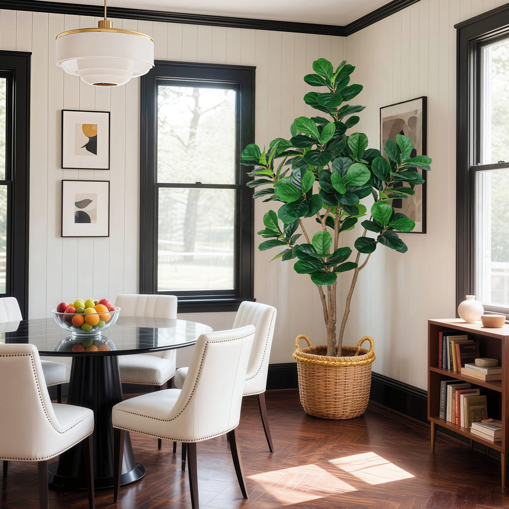 Artificial Fiddle Leaf Fig Tree with Thick Trunk and Emerald Leaves 7 ft