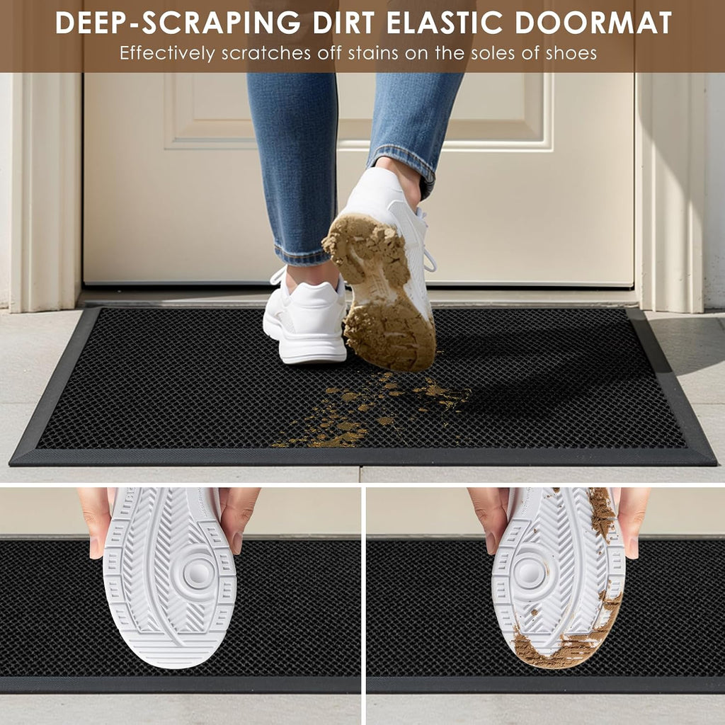 Front Door Mat Outside Entrance, 35"x59" Heavy Duty Non-Slip Doormat | Stretch Mesh, Low-Profile, Dirt Trapper
