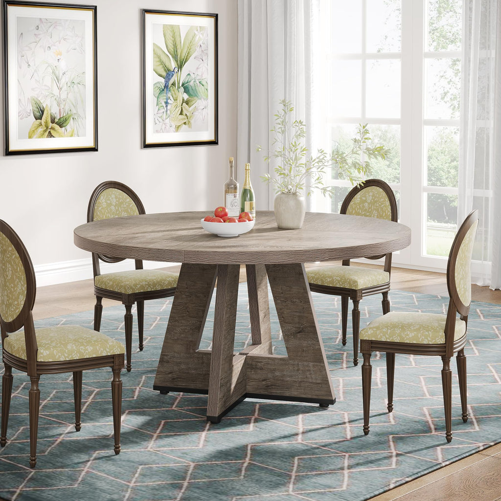 Farmhouse Dining Table, 47 Inch Round Dinner Table for 4 (Grey)
