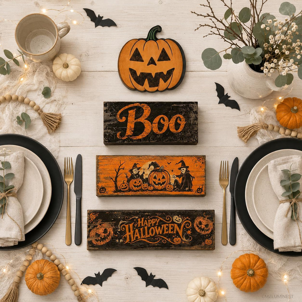 Halloween Pumpkin Decor Indoor, Halloween Table Decorations - Set of 4