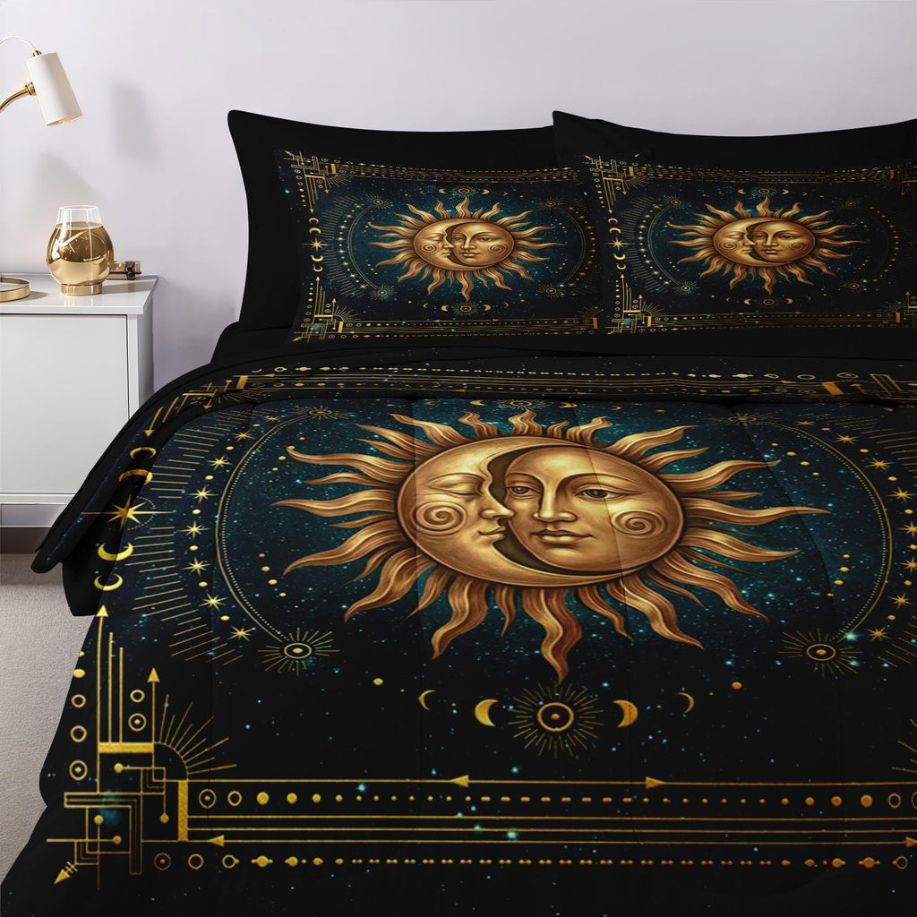 Full Comforter Set with Sheets, 7 Pieces Boho Sun Bedding