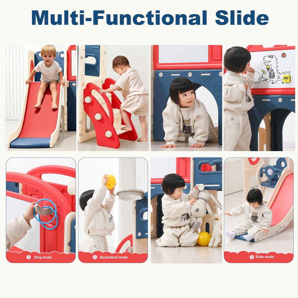 11-in-1 Toddler Playset, Indoor Playground for Kids, Toddler Indoor Playground with Slide, Climber, Basketball Hoop &