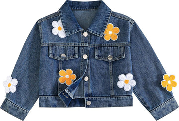 Girls Denim Jacket Cropped Jean Jacket for Toddler Kids