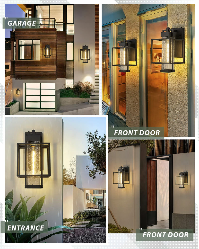 Aluminum Dusk to Dawn Outdoor Wall Sconce Lantern 2 Pack, 15" Large Farmhouse Industrial Black Waterproof Exterior