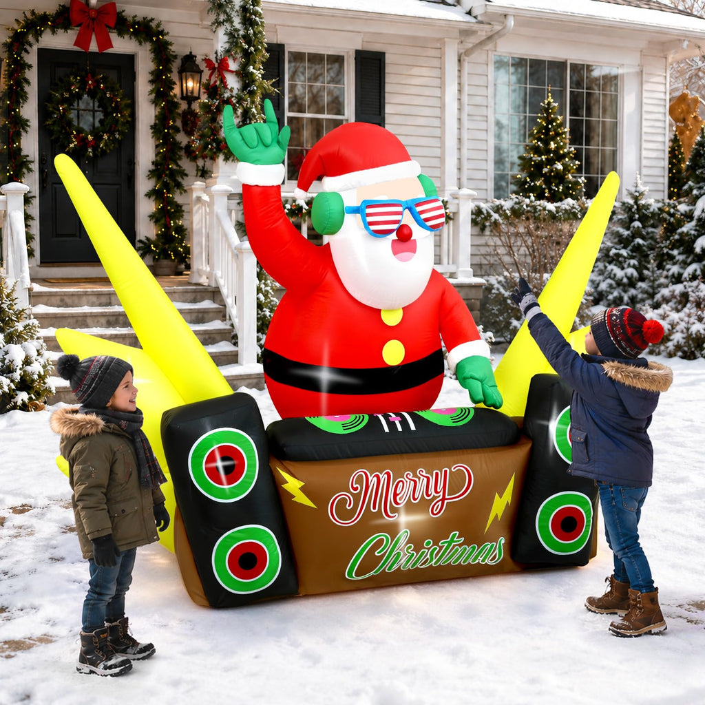 7.5FT Christmas Inflatables, Funny DJ Santa Plays Music on Turntables Inflatable Christmas Decorations with Built-in