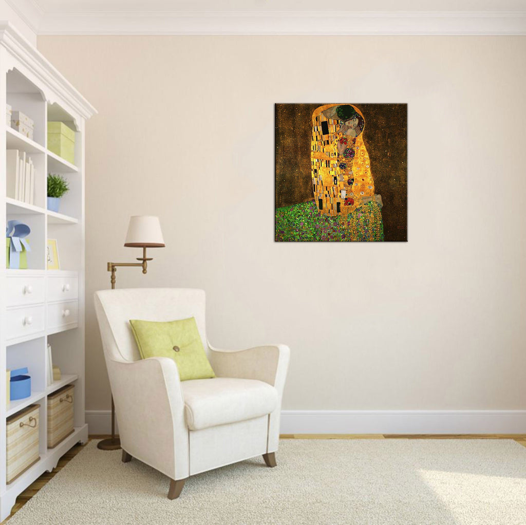 ART - The Kiss, by Gustav Klimt, Oil painting Reproduction - Giclee Wall Art Decor, Gallery Wrapped, Stretched