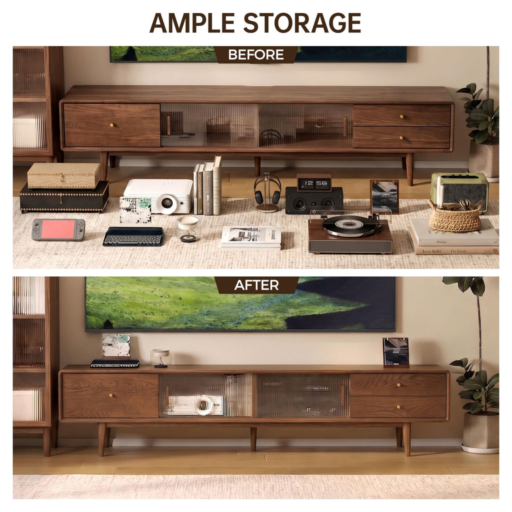 80" Solid Oak Wood TV Stand, Large Entertainment Center, Fully Assembled