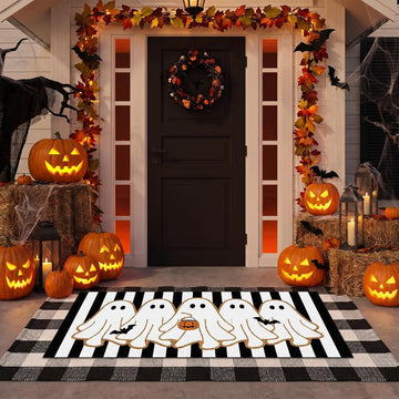 2 Pcs Halloween Front Door Mat, Outdoor Ghost Doormat, Non Slip | Ghost Coir Welcome Mat, Halloween Front Porch Rug